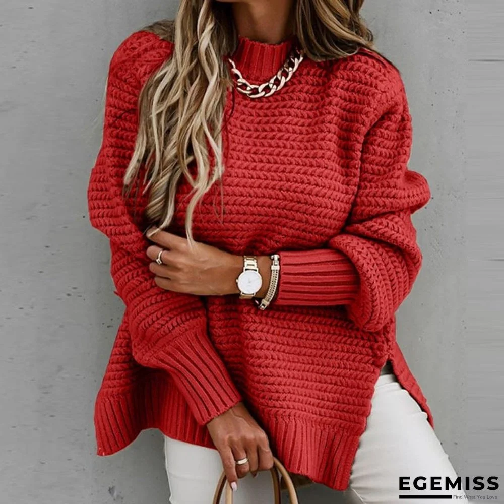 Autumn and Winter New Semi-high Collar Loose Solid Color Long-sleeved Sweater Women | EGEMISS