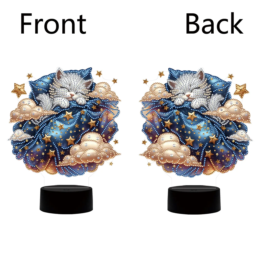 5D DIY Cat Double Sided Diamond Painting Acrylic Night Light for Art Crafts