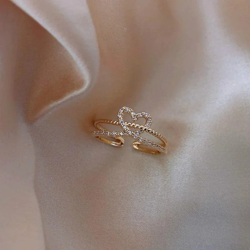 Exquisite Multilayer Twisted Heart Rings