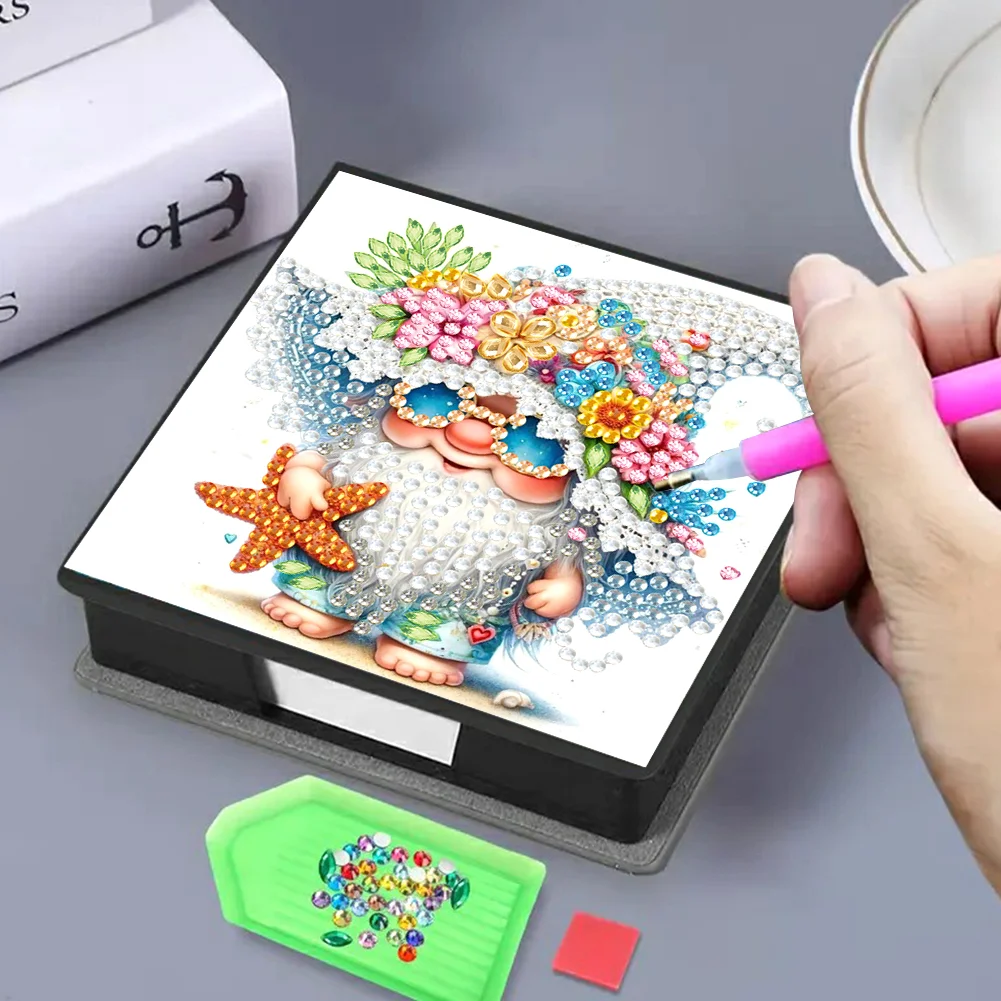 5D DIY PU Diamond Art Note Box with 160 Sheets Paper Memo Pad Holder (Gnome)