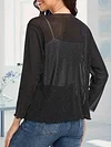V-Neck Semi-Sheer Long Sleeve Solid Color Elegant Cardigan - Soft Medium Stretch Knit Fabric, Regular Length, Placket Closure - Perfect for All Seasons