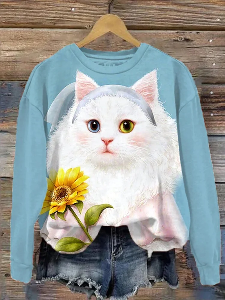 Women's Cute Cat Fun Art Print Sweatshirt socialshop