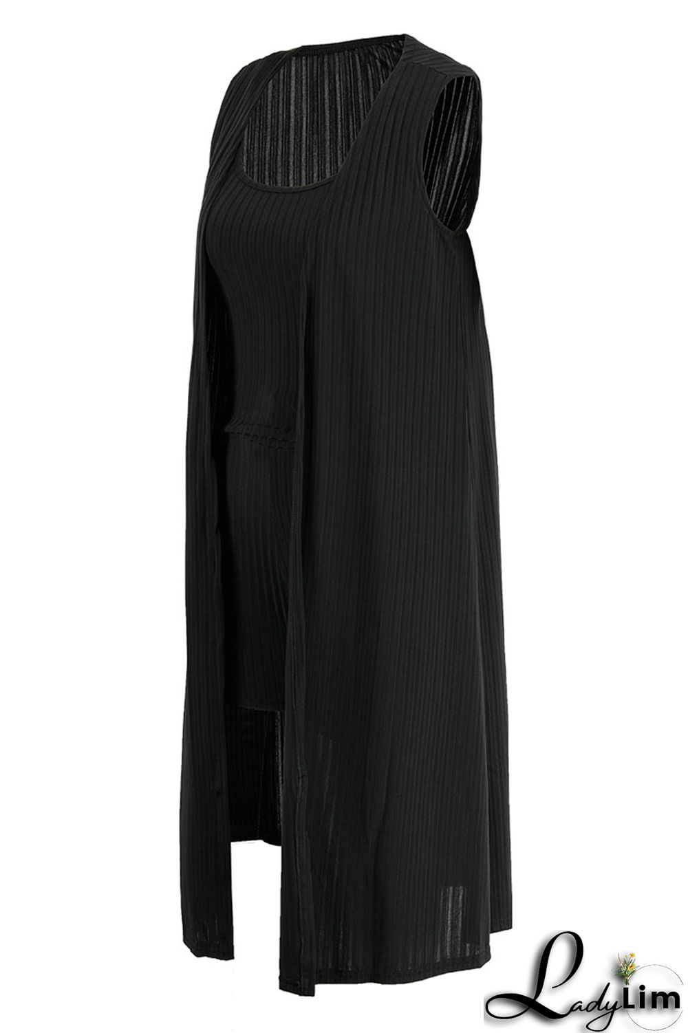 Black Casual Solid Patchwork U Neck Sleeveless Three Pieces