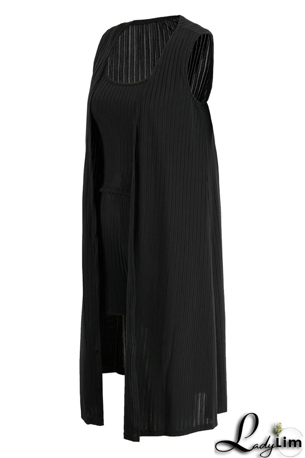 Black Casual Solid Patchwork U Neck Sleeveless Three Pieces