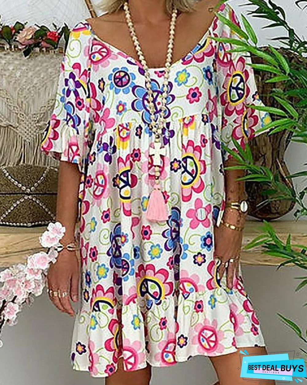 Women's Shift Dress Knee Length Dress Short Sleeve Print Hot White Red Green Light Blue