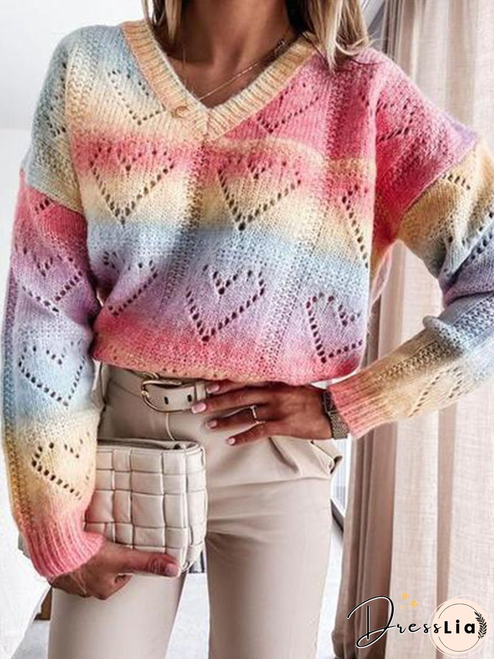 Casual Rainbow Color Pullover Sweater P10586