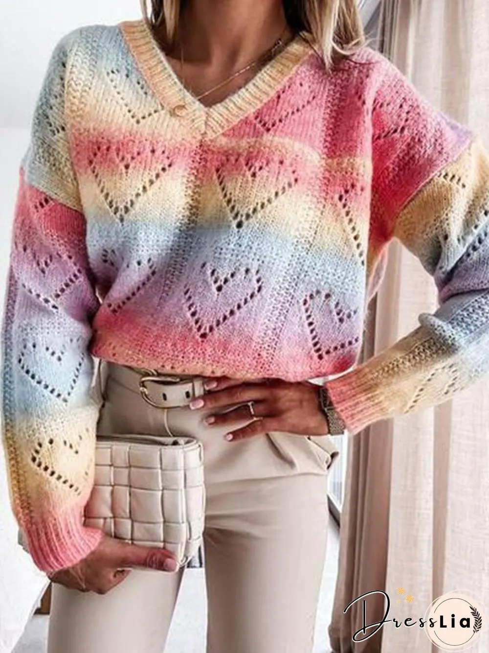 Casual Rainbow Color Pullover Sweater P10586