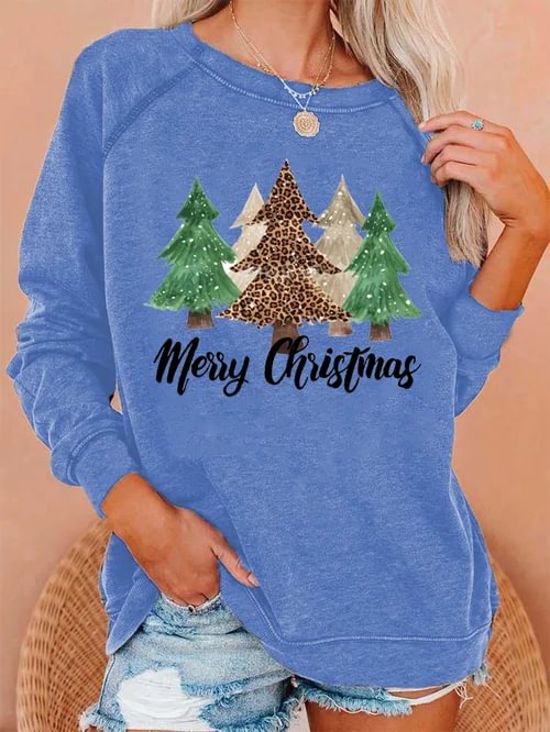 BrosWear Merry Christmas Tree Print Casual Sweatshirt