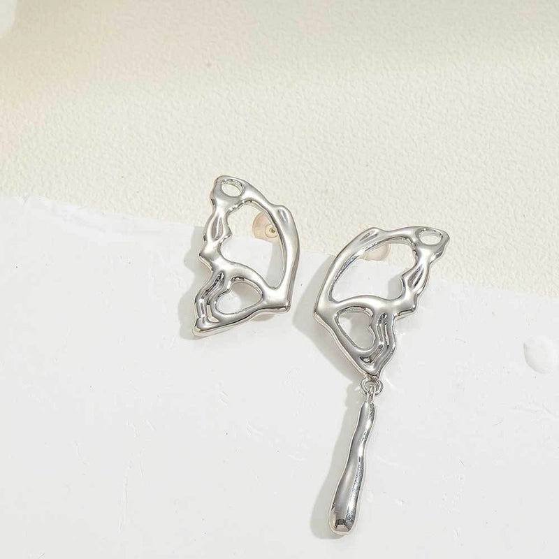 1 Pair Minimalist Irregular Butterfly Asymmetrical Hollow Out Copper Gold Plated Ear Studs
