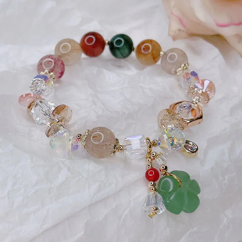 Gemstone Green Aventurine Flower Bead Luck Bracelet