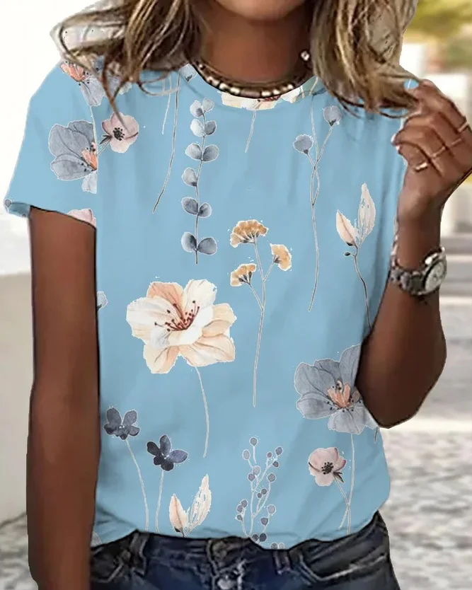 Jersey Loose Floral Casual T-Shirt