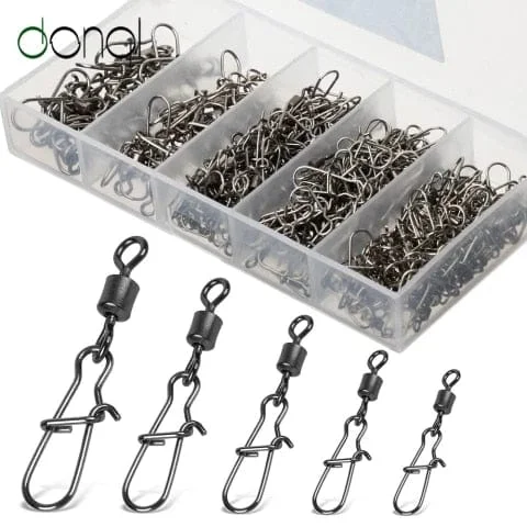 pornhint Pornhint DONQL 100pcs/ Set Fishing Connector Swivels Interlock Pin Snap 4#-12# Rolling Swivel For Fishhook Lure Fishing Accessories