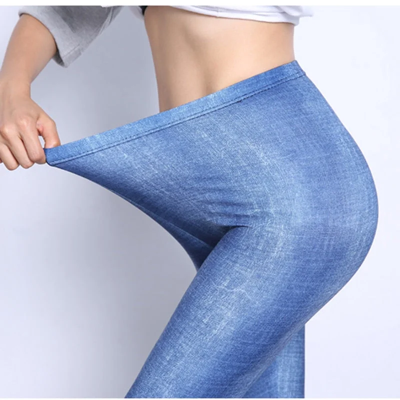Fitness Leggings Imitation Cowboy Short Jeans Elastic Hot High Waist Pants Leggins for Women Legging Summer
