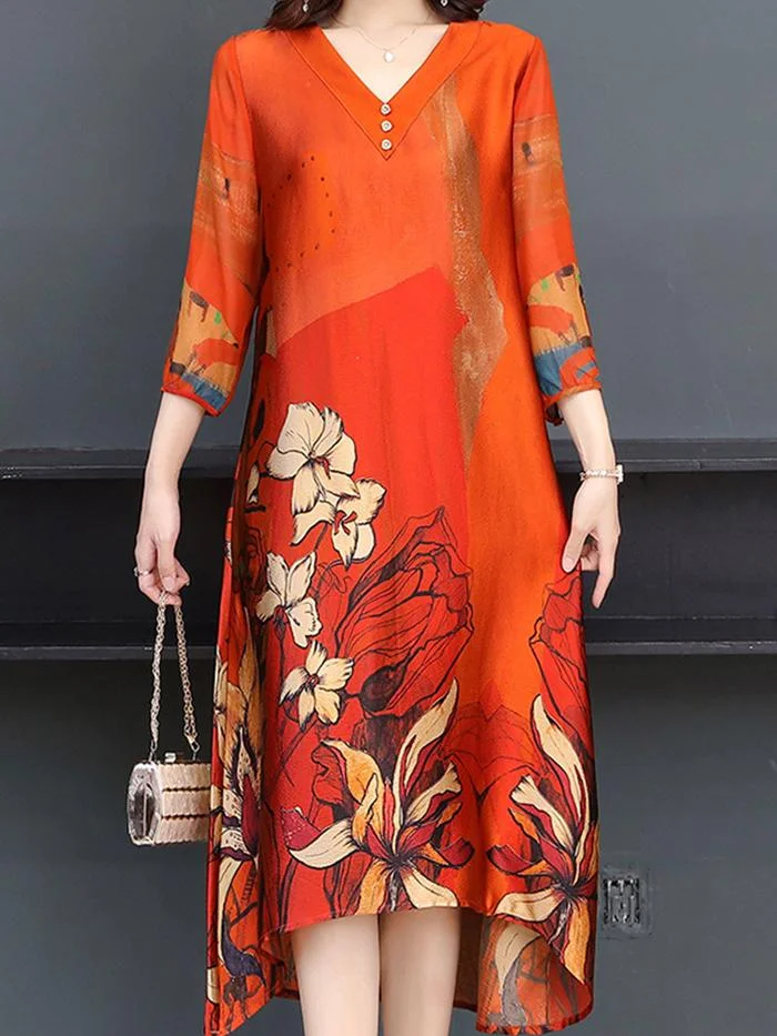 Fashion Chiffon Print Midi Skirt Dress