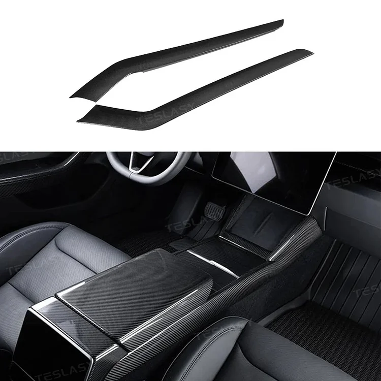 Model 3 Highland & Model Y Juniper Real Dry Carbon Fiber Center Console Side Panel Overlays (2 Pieces) | Teslasy