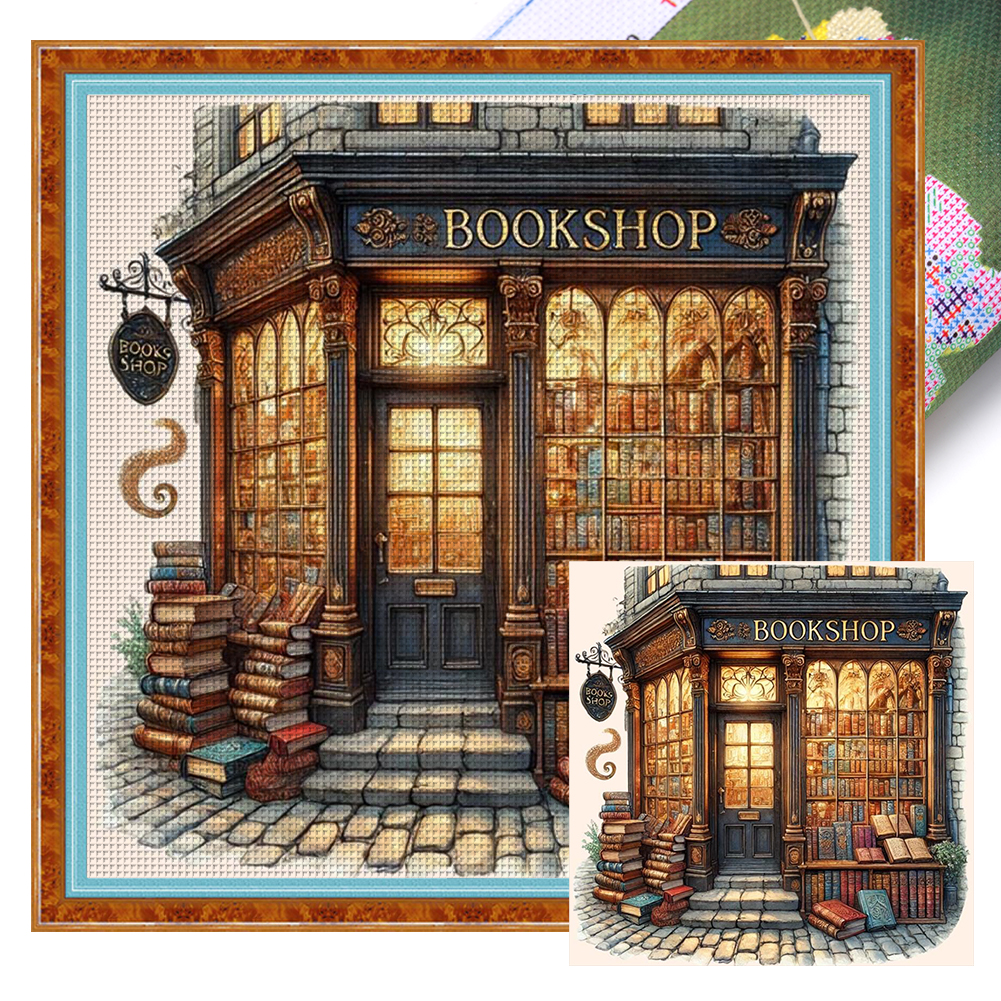 Bookstore Full 11CT Pre-stamped Canvas(50*50cm) Cross Stitch