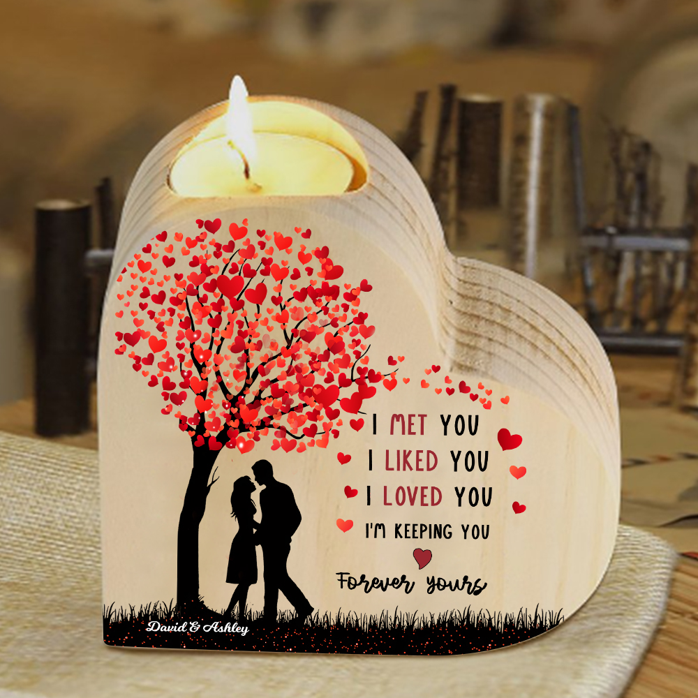 Personalized Couple Candle Holder Custom 2 Names Wooden Candlesticks Heart Valentine's Day Romantic Gifts