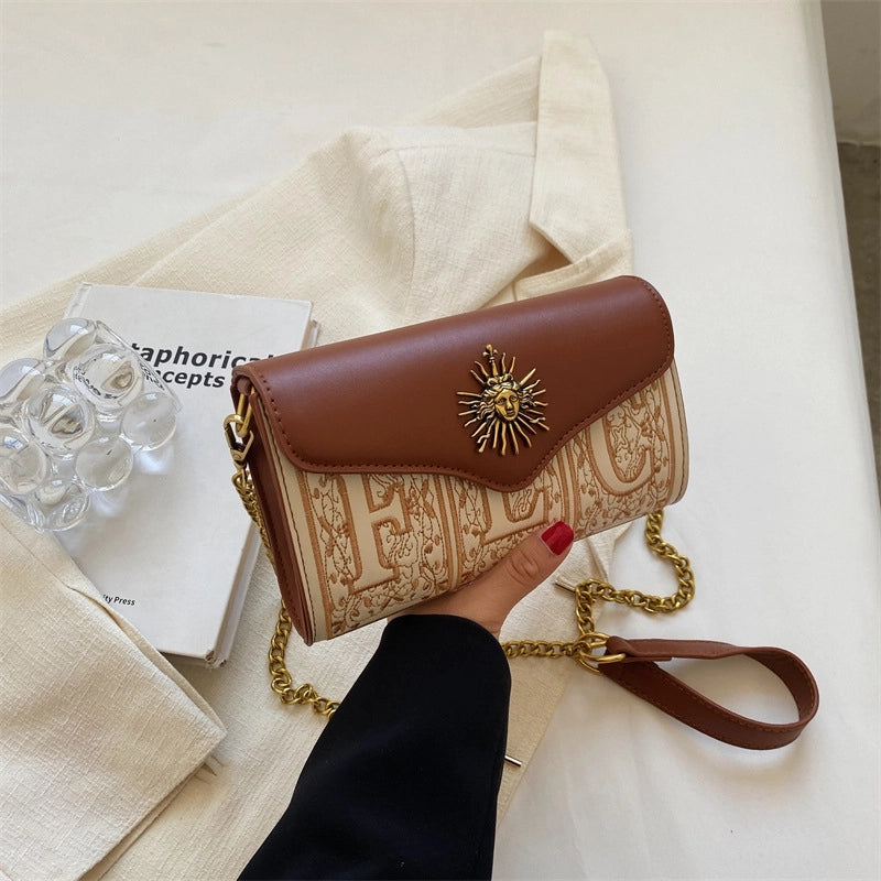 Niche Design Embroidered Chain Bag Women's Shoulder Crossbody Bag New Fashion Western Style Textious Small Square Bag