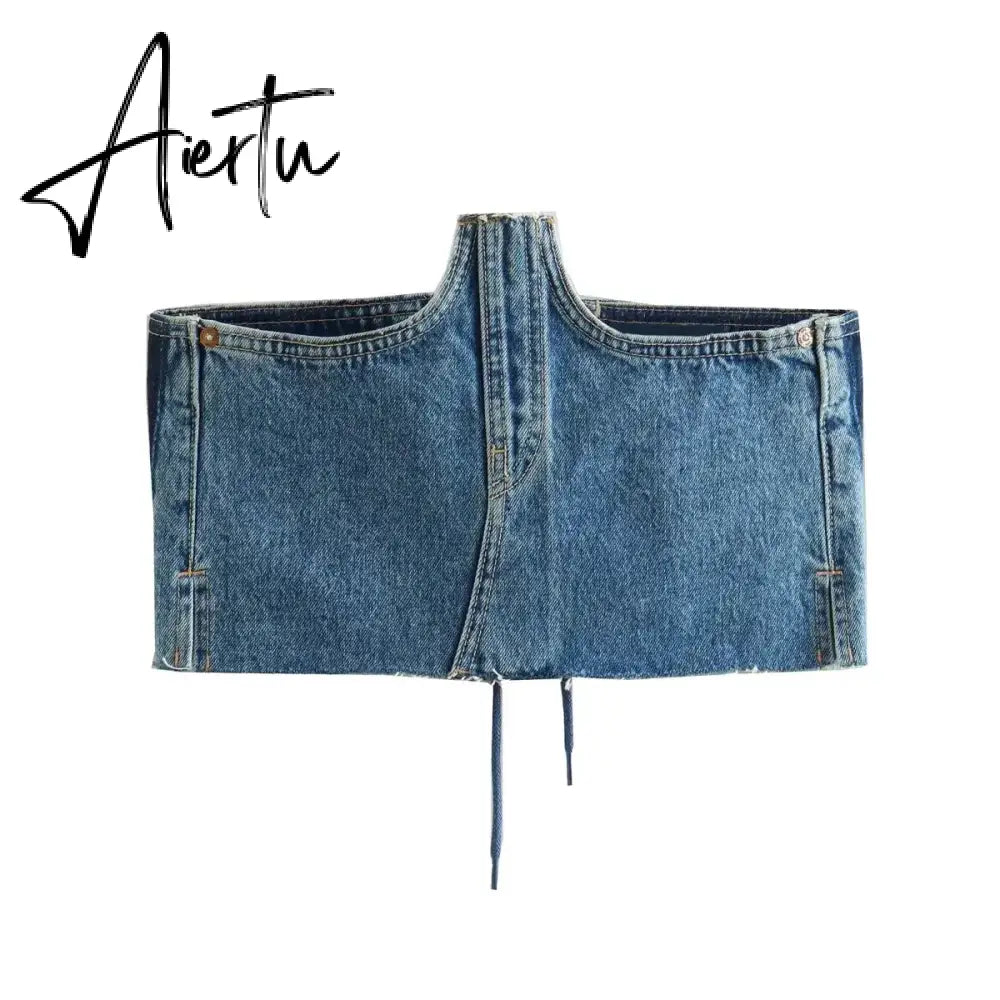 Women Sexy Denim Camis Women Tops Blue Camis Sleeveless Female Denim Tank With Button Top Aiertu