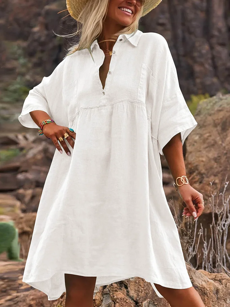 Women's Solid Color Casual Elegant Cotton And Linen Dress socialshop