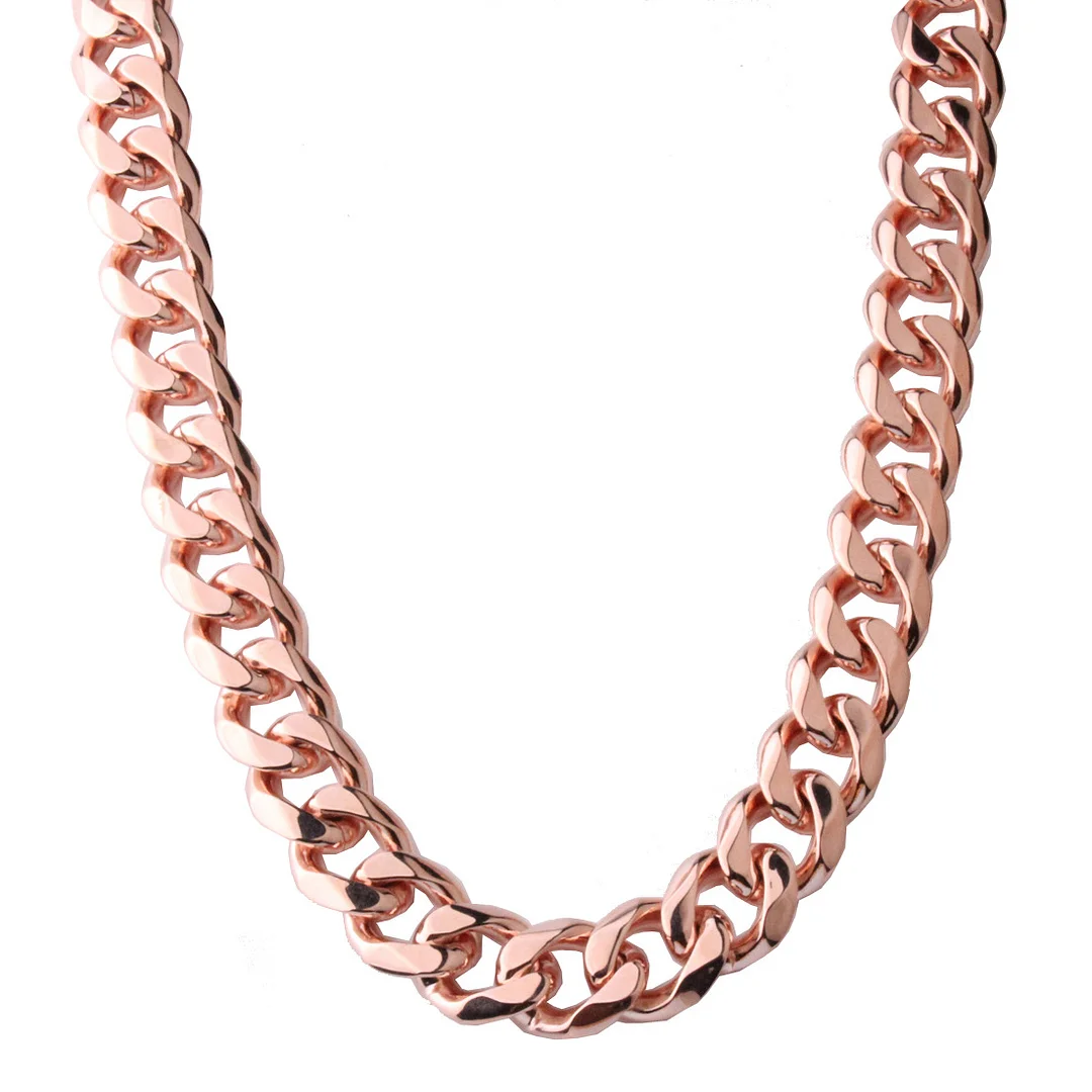 Titanium Stainless Steel Cuban Chain Necklace for Men, 18K Rose Gold Plated Miami Curb Chains,24" Length,15mm/17mm/19mm Wide