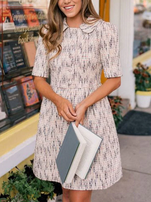 Daily Airy Straight Tweed Lapel Women's Dress