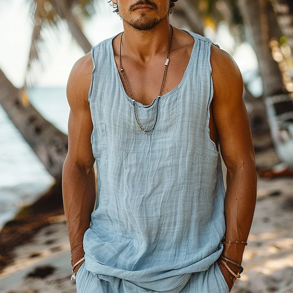 Men's Vintage Pleated Linen Vest-inspireuse