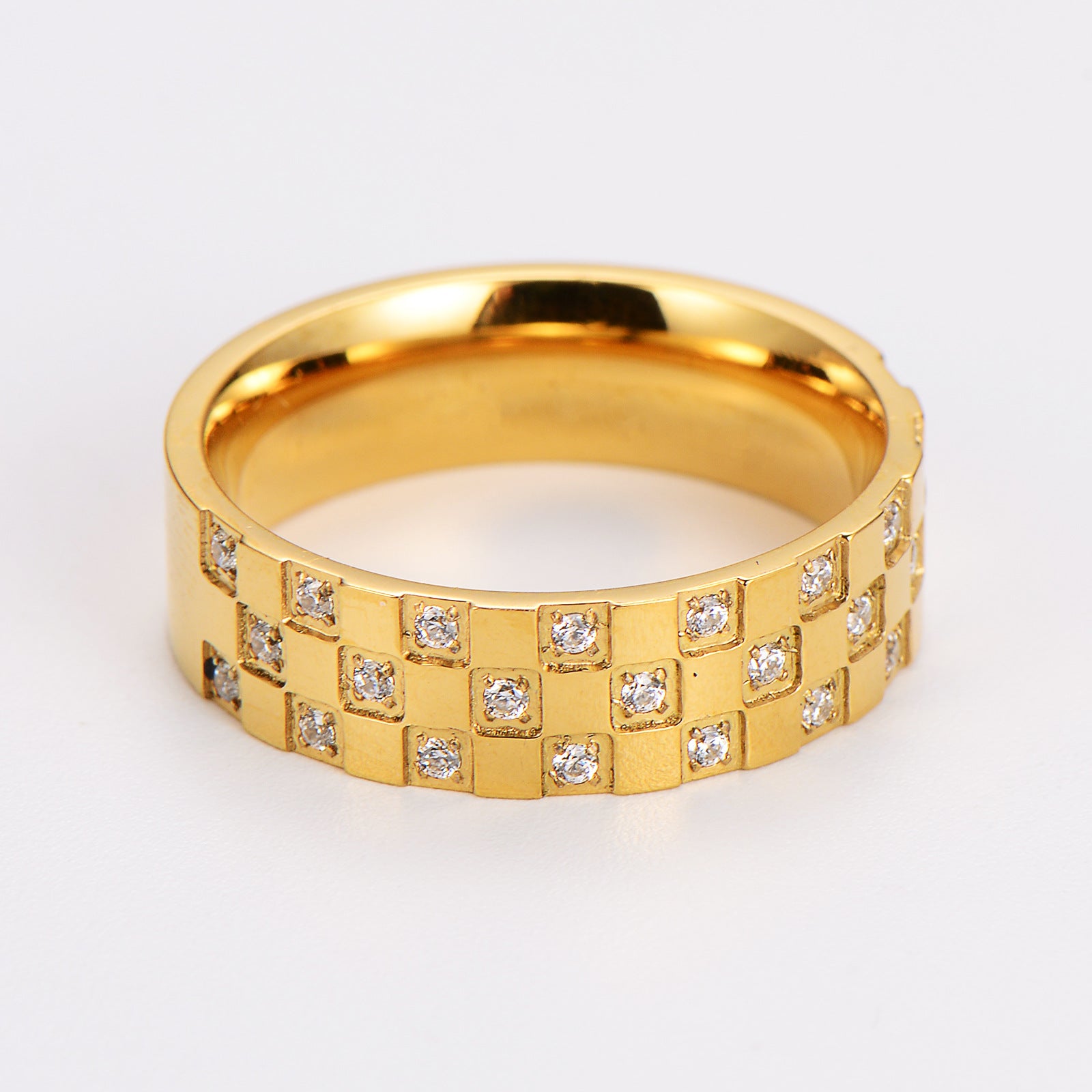 Aml Stainless Steel Sugar Cube Chessboard Diamond Ring Ring Ins Neutral Style Accessories