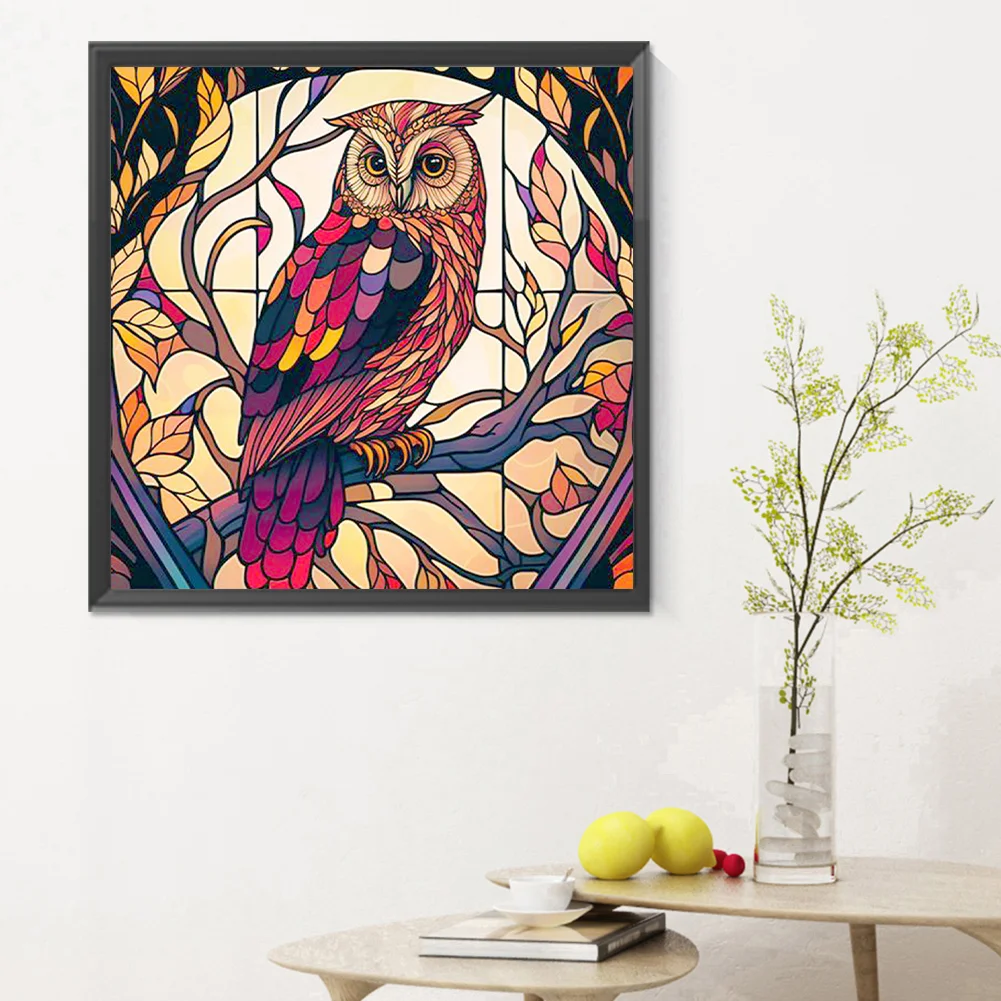 Diamond Painting - Full Round Drill - Stained Glass Owl(Canvas|30*30cm)