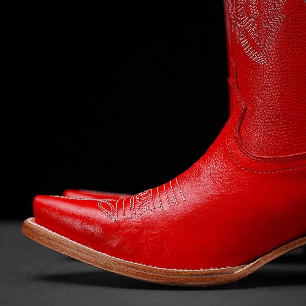 Red Embroidered Block Heel Snip Toe Tall Cowgirl Boots for Women