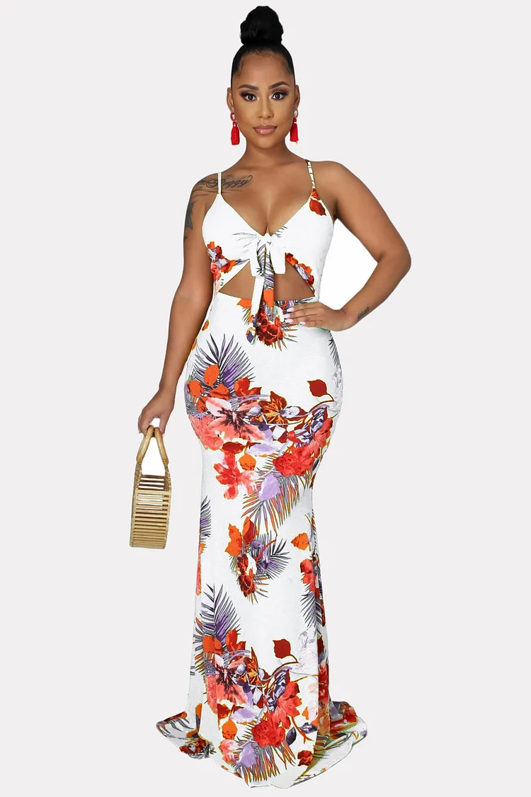 Flower Print Tie Up Vacation Beach Sling Dresses
