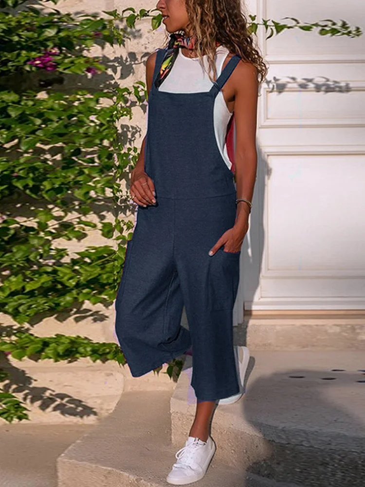 Loose Fit Casual Jumpsuit With Pockets