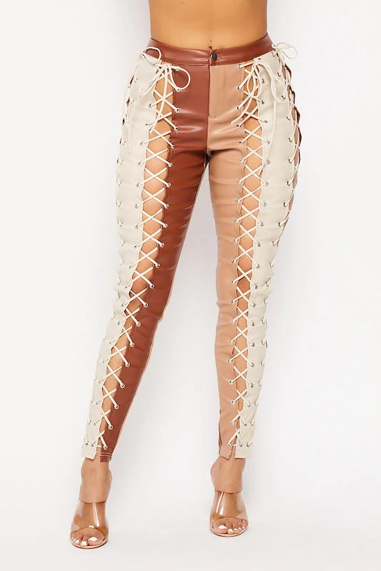Cross Lace Up Tube Top PU Leather Tops