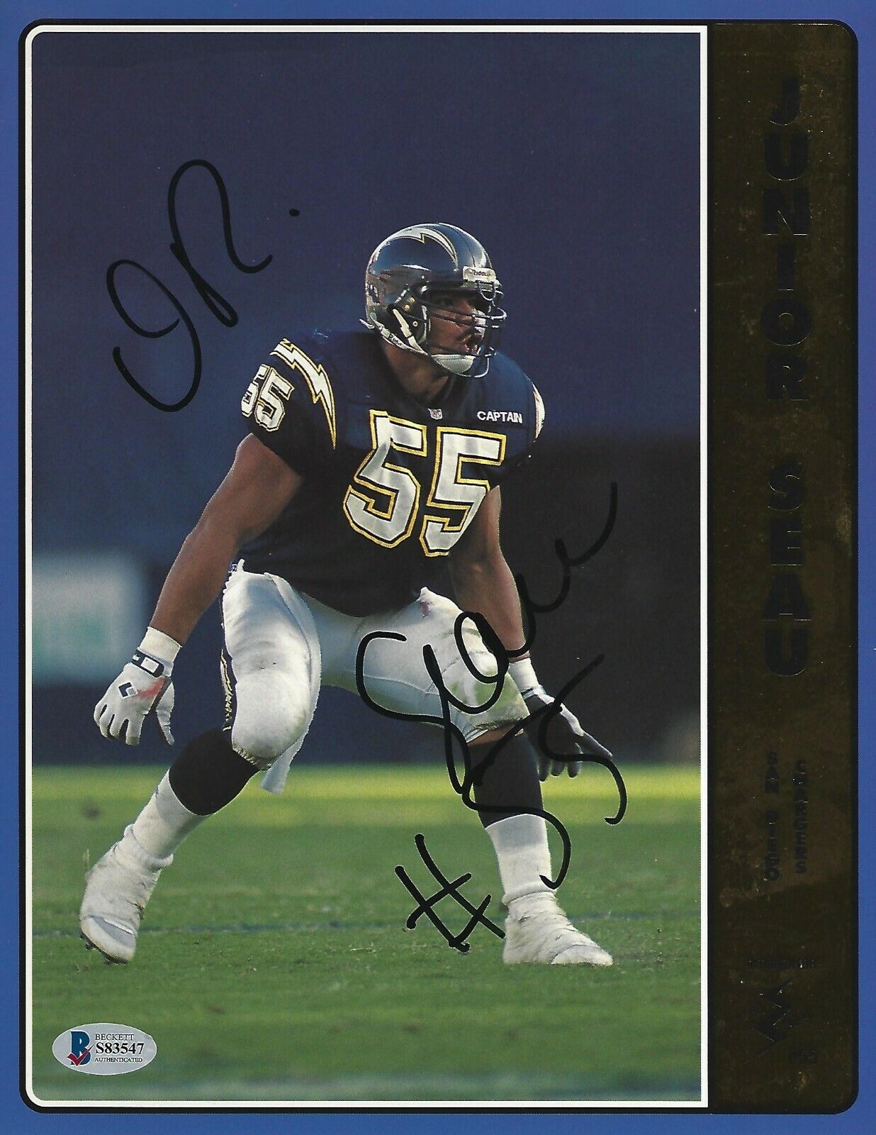 Junior JR Seau Signed 8.5x11 Bio Sheet Photo Poster painting BAS Beckett COA Chargers Autograph