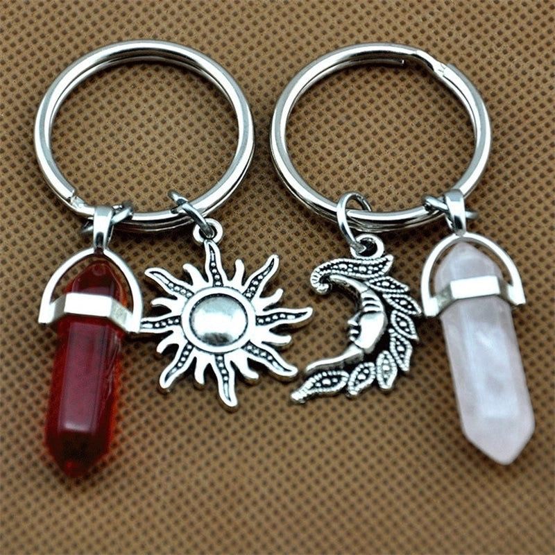 Minimalist Sun Moon Crystal Unisex Bag Pendant Keychain
