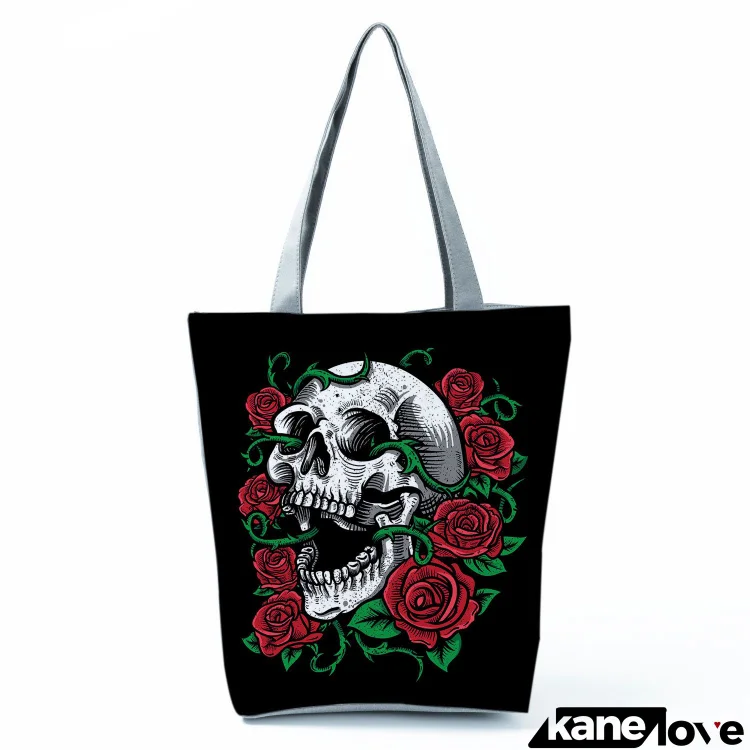 Wome Fashion Skull Print Large Capacity Canvas Tote Bag