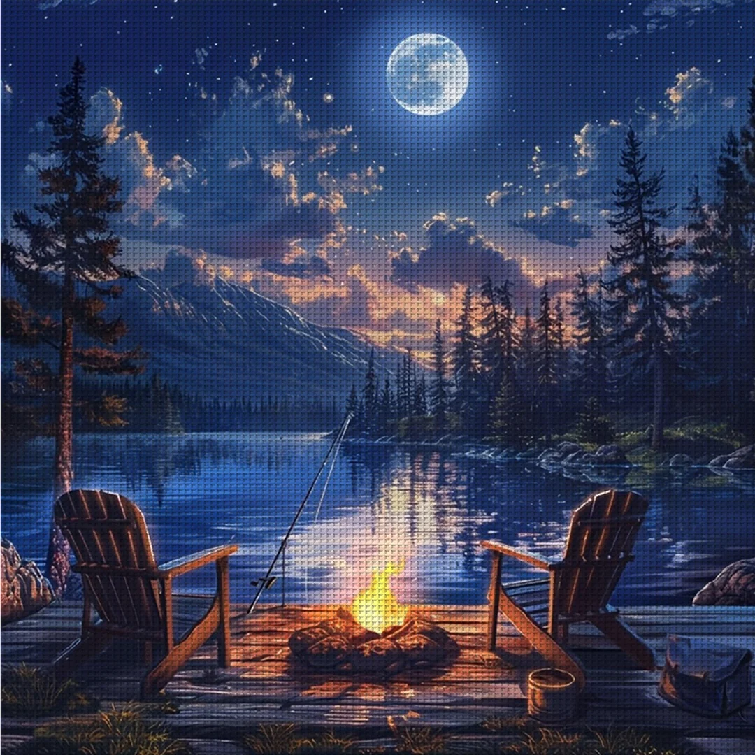 Campfire Castle Full 14CT DIY Counted Cross Stitch Kits for Home Decor 40x40cm