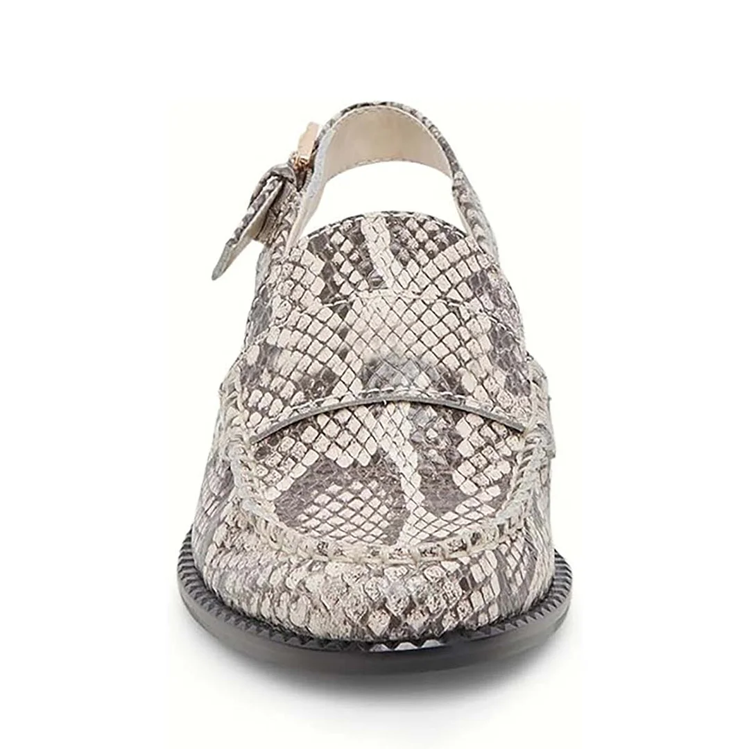 Python Print Round Toe Buckle Flat Loafers Slingback Shoes