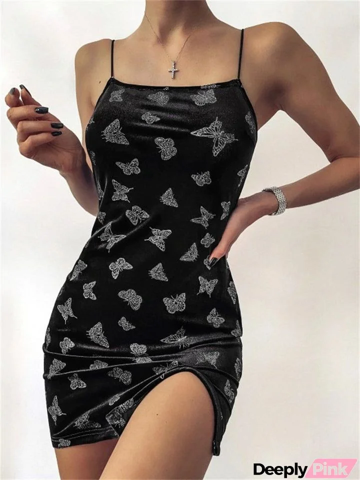 Butterfly Print Sexy Sleeveless Dress