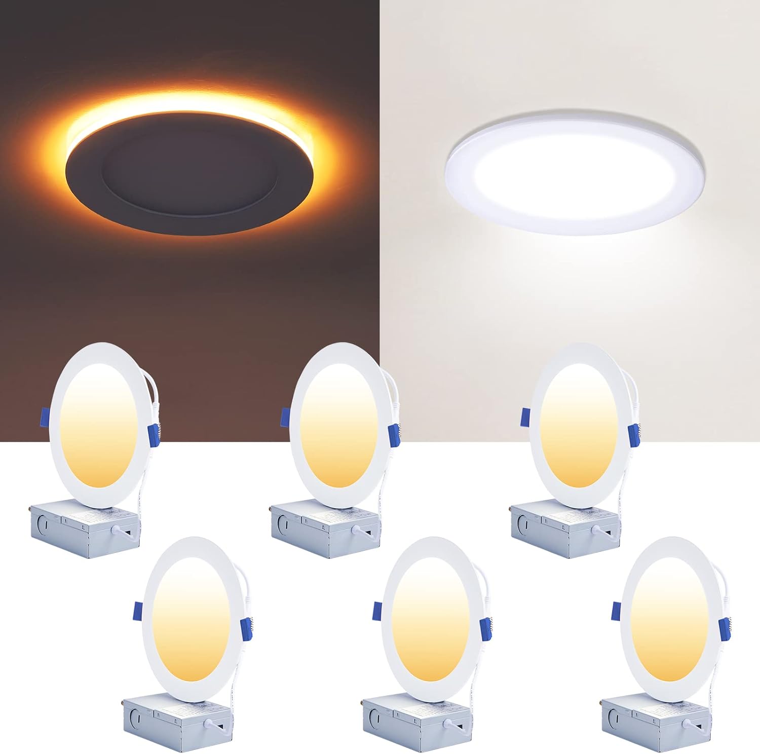 6 Pack 6 Inch LED Recessed Lights with Night Light White