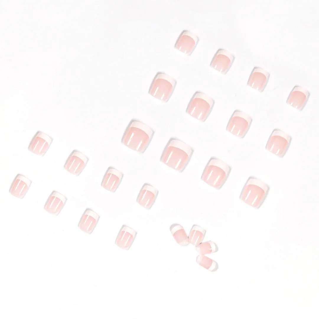 24pcs Short French Fake Nails Full cover Fake Nails Glue DIY Manicure Nail Art Tools-Nail Inspo
