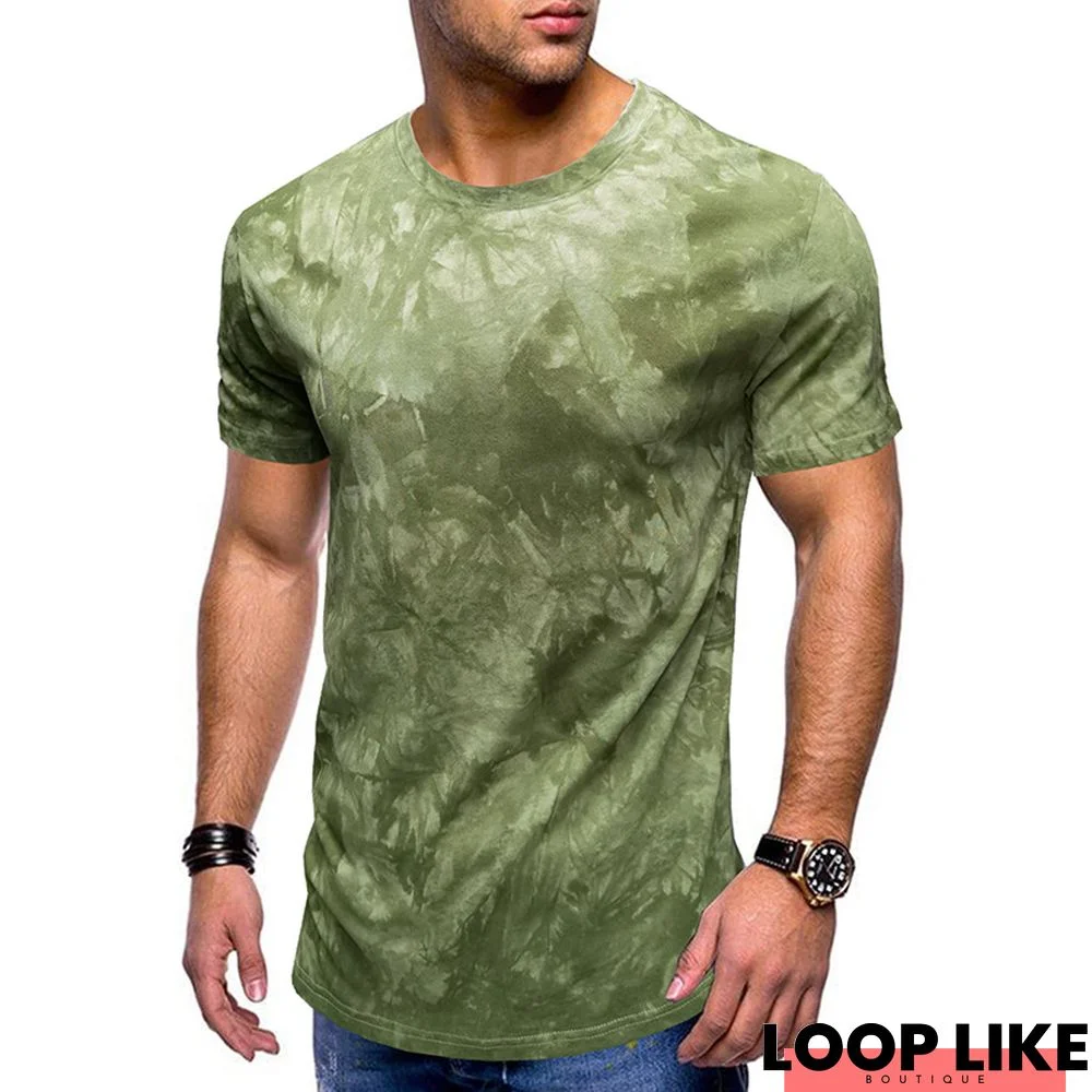 Men's Summer Shirt with Round Collar and Short Sleeves