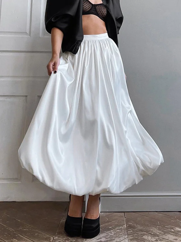 Roomy Pleated Pure Color Lantern Skirts Bottoms