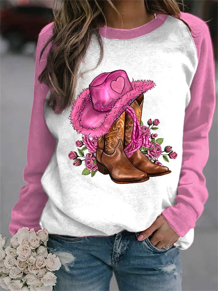 VChics Rose Cowgirl Hat And Boots Print Sweatshirt