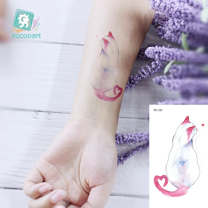 Rocooart Animal Waterproof Temporary Tattoo Sticker Flamingo Cat Fox Tatoo Body Art Women New Fake Taty Tatuaje Cute Small Tatto