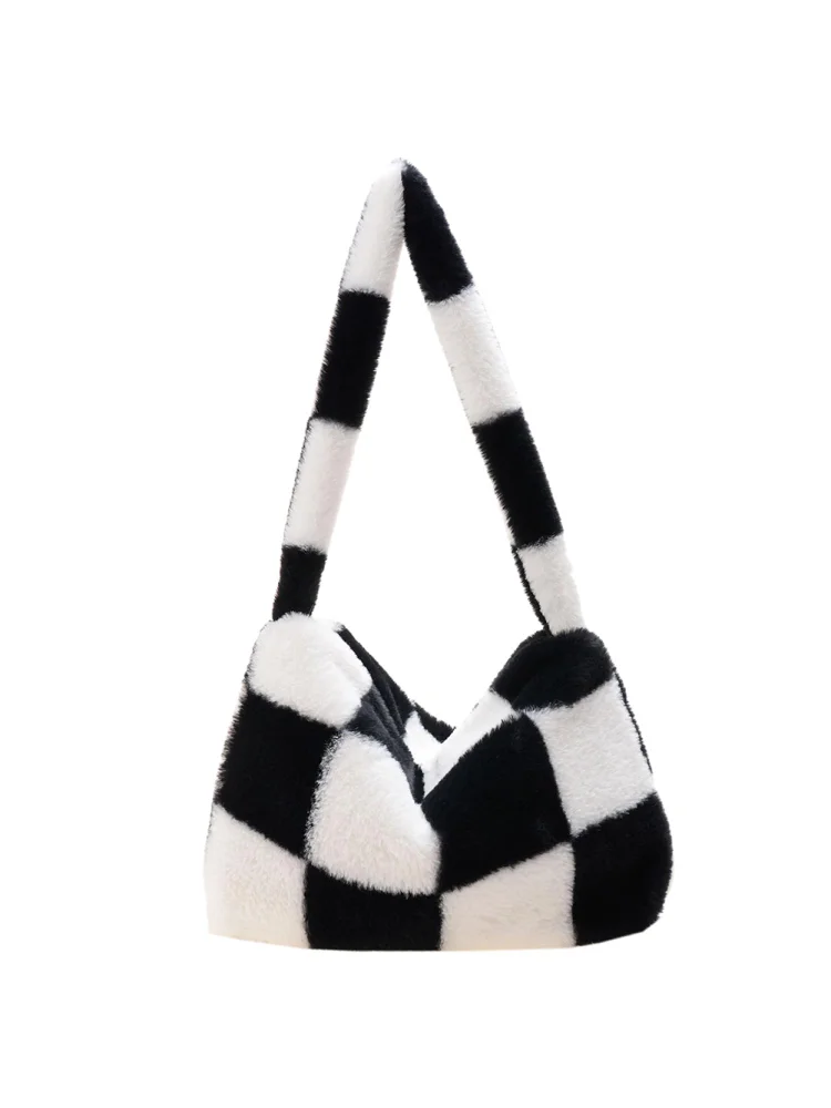 Flower Pattern Shoulder Underarm Bag Women Plush Top-handle Handbag (19)