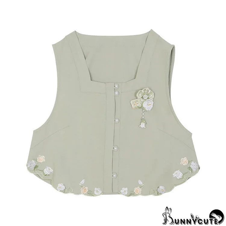 Vintage Embroidery Vest Chiffon T-Shirt Pleated Skirt