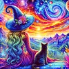 Free AB  Diamond Painting - Witch and Cat