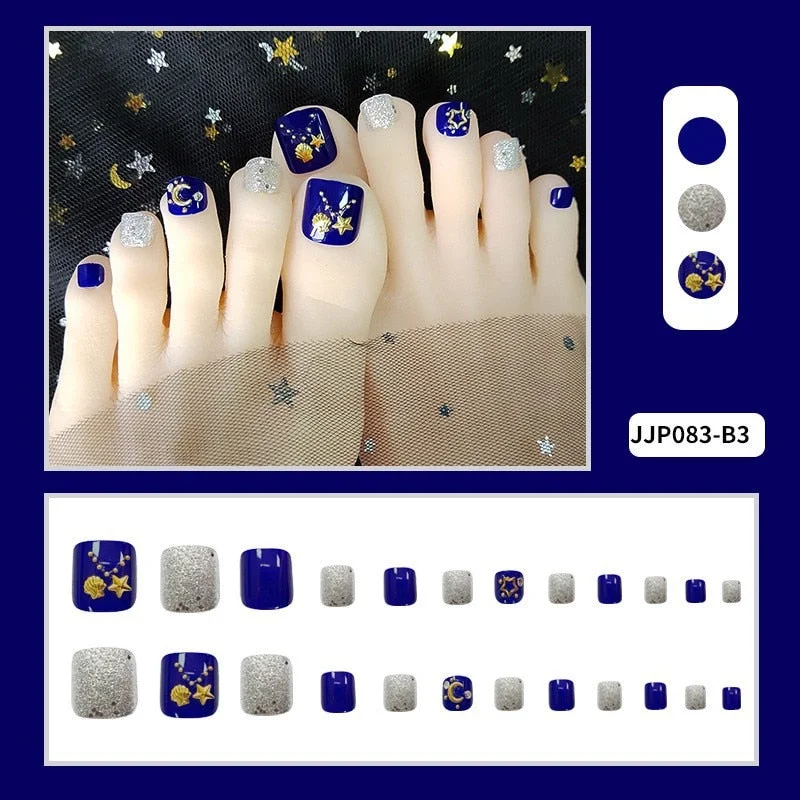 24pcs Plaid Printed Toenails Patch Removable Short  Full Finished Detachable Manicure False ToeNails Tips Press On Toe Nail-Nail Inspo