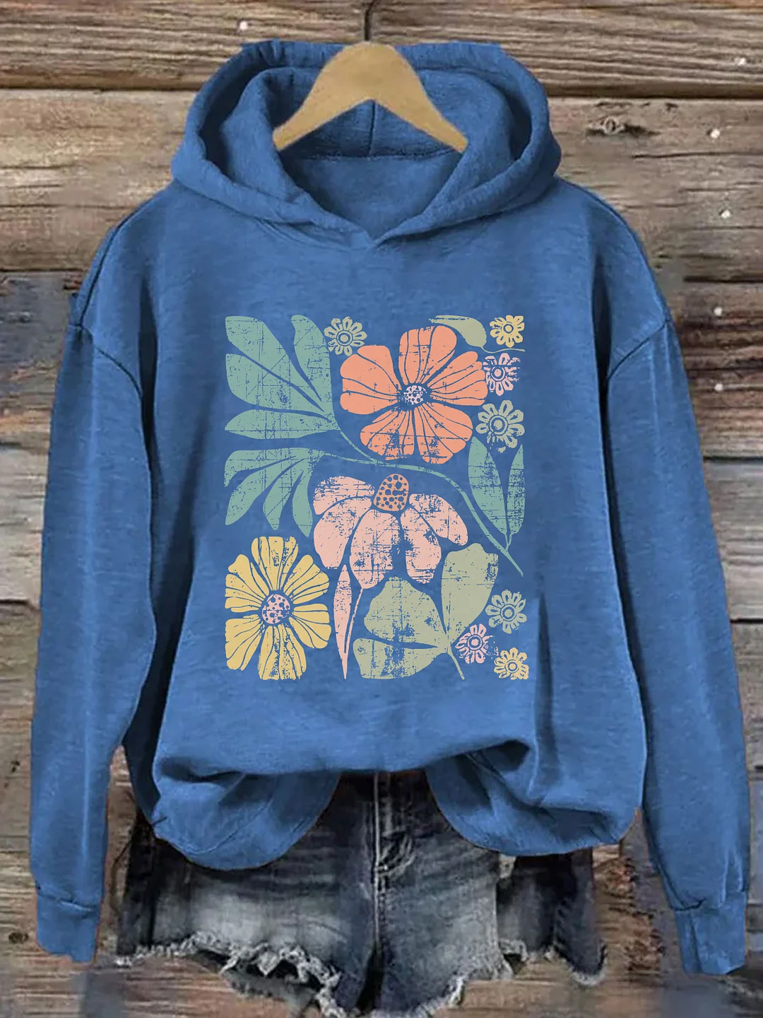 Large Colorful Distressed Flowers Hoodie